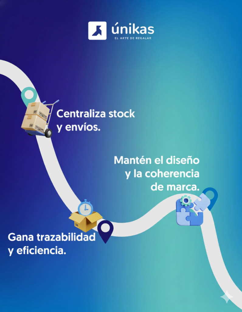 Centraliza stock y envios, manten el diseño y la coherencia de marca y gana trazabilidad y eficiencia en Unikas