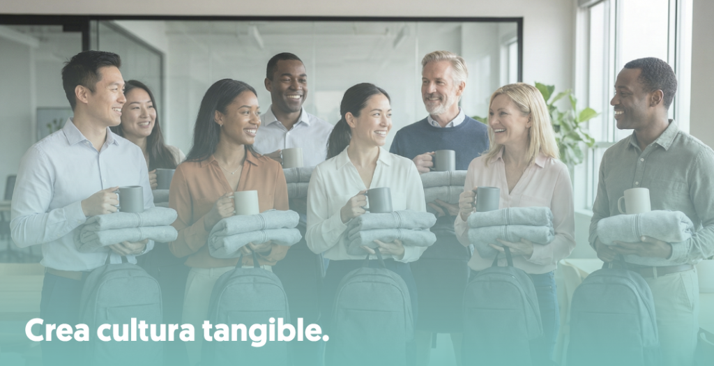 Crea cultura tangible equipo juntos con un pack de articulos sonriendo