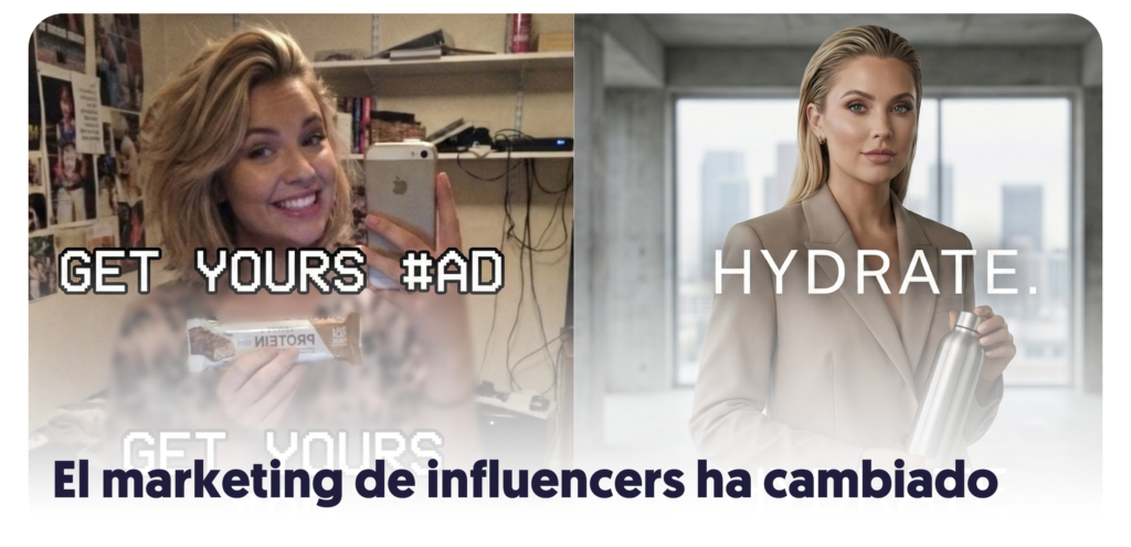 Banner de como las influencer publicaban antes y ahora la publicidad