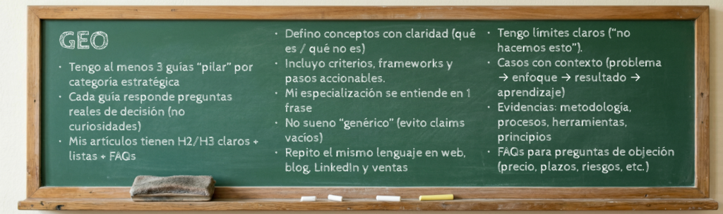 Pizarra con la lista de datos relacionados con el GEO