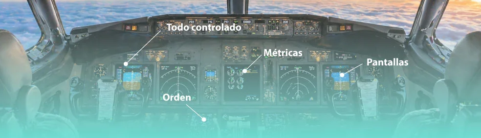 cabina del avion controlando donde se ven la pantallas, las métricas y el orden