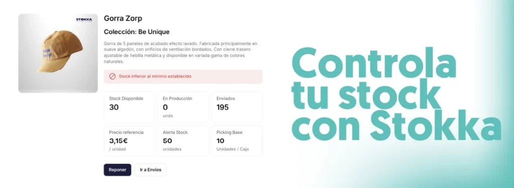 portal de gestión stokka inventario producto que puedes controlar el stock reponer e ir a los envíos
