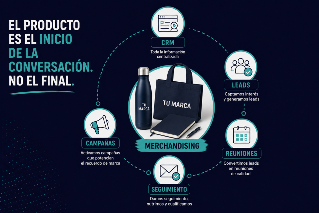 el ecosistema merchandising en el centro conectado con crm, leads, reuniones, seguimiento y campañas