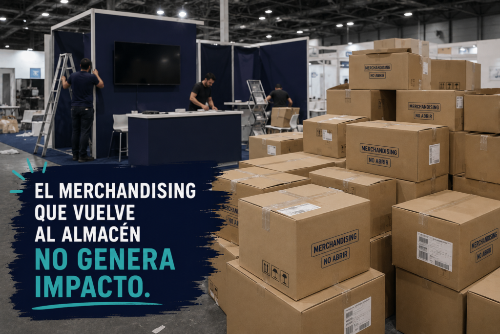 el stand desmontándose con decenas de cajas sin abrir