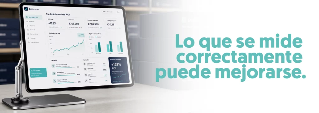 tablet con la pantalla del portal de la aplicación de Stokka para poder medir mejor