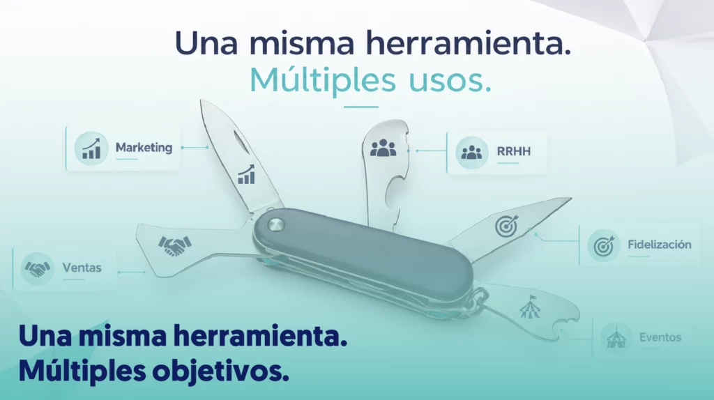 una misma herramienta múltiples usos navaja para diferente departamentos marketing, ventas, rrhh, fidelizacion y eventos