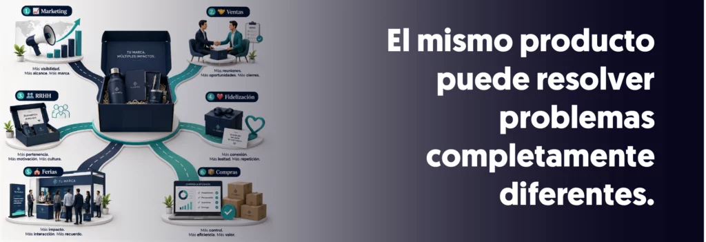banner caja en medio que pone varios caminos marketing, rrhh, ferias, ventas, fidelización y compras