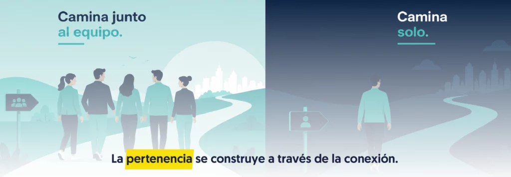 dos caminos dos empleados uno camina junto al equipo otro es solo