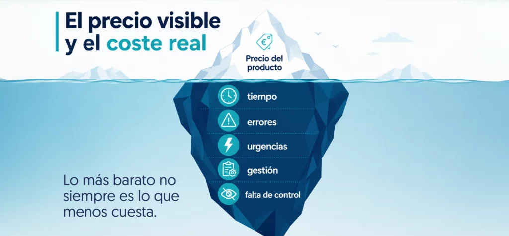 iceberg de lo se ve y el precio y el coste vs todo lo que no se ve pero esta