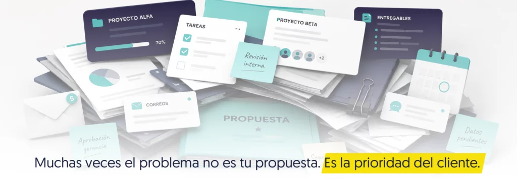 montaña de prioridades tu propuesta enterrada bajo otras tareas dando prioridad al cliente