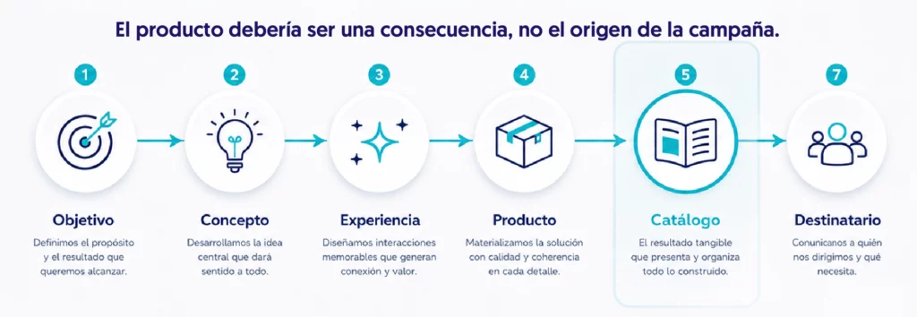 proceso en linea desde el objetivo hasta el destinatario y el catálogo esta en el penúltimo puesto