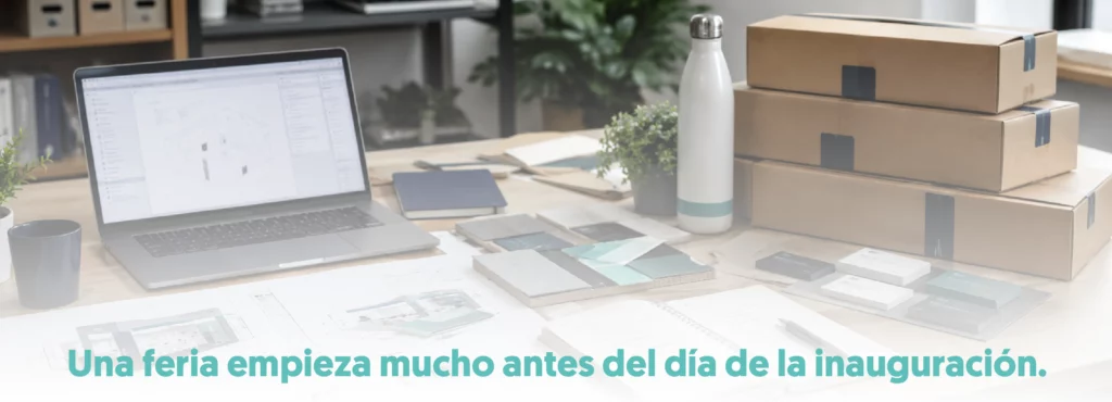 escritorio con un portátil pedidos, libreta, vaso, plantas, tarjetas y bidón en el blog de únikas