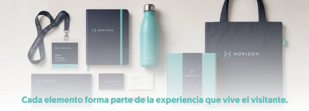 fotografía cenital de una mesa donde aparecen perfectamente organizados distintos materiales de feria