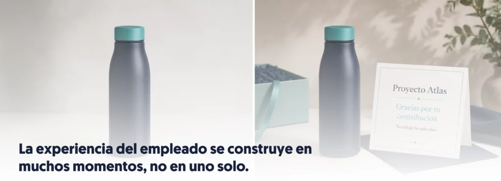 Bidón personalizado con tarjeta de reconocimiento para empleados