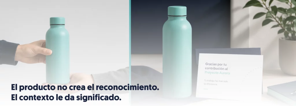 Entrega de regalo personalizado con mensaje de reconocimiento al empleado