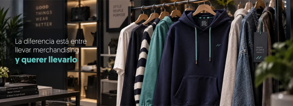 un perchero de una tienda de moda contemporánea entre ellas sudaderas y camisetas
